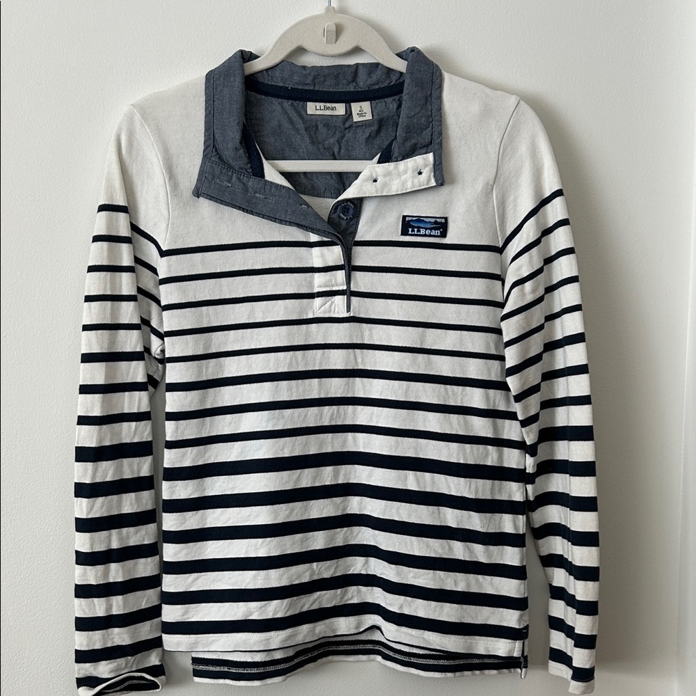L.L. Bean Navy and White Striped Pullover